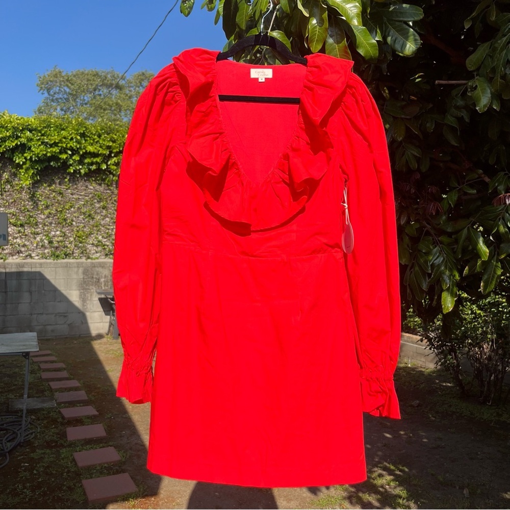 NWT CAMILA COELHO red ruffle collar long puff‎ sleeve mini dress